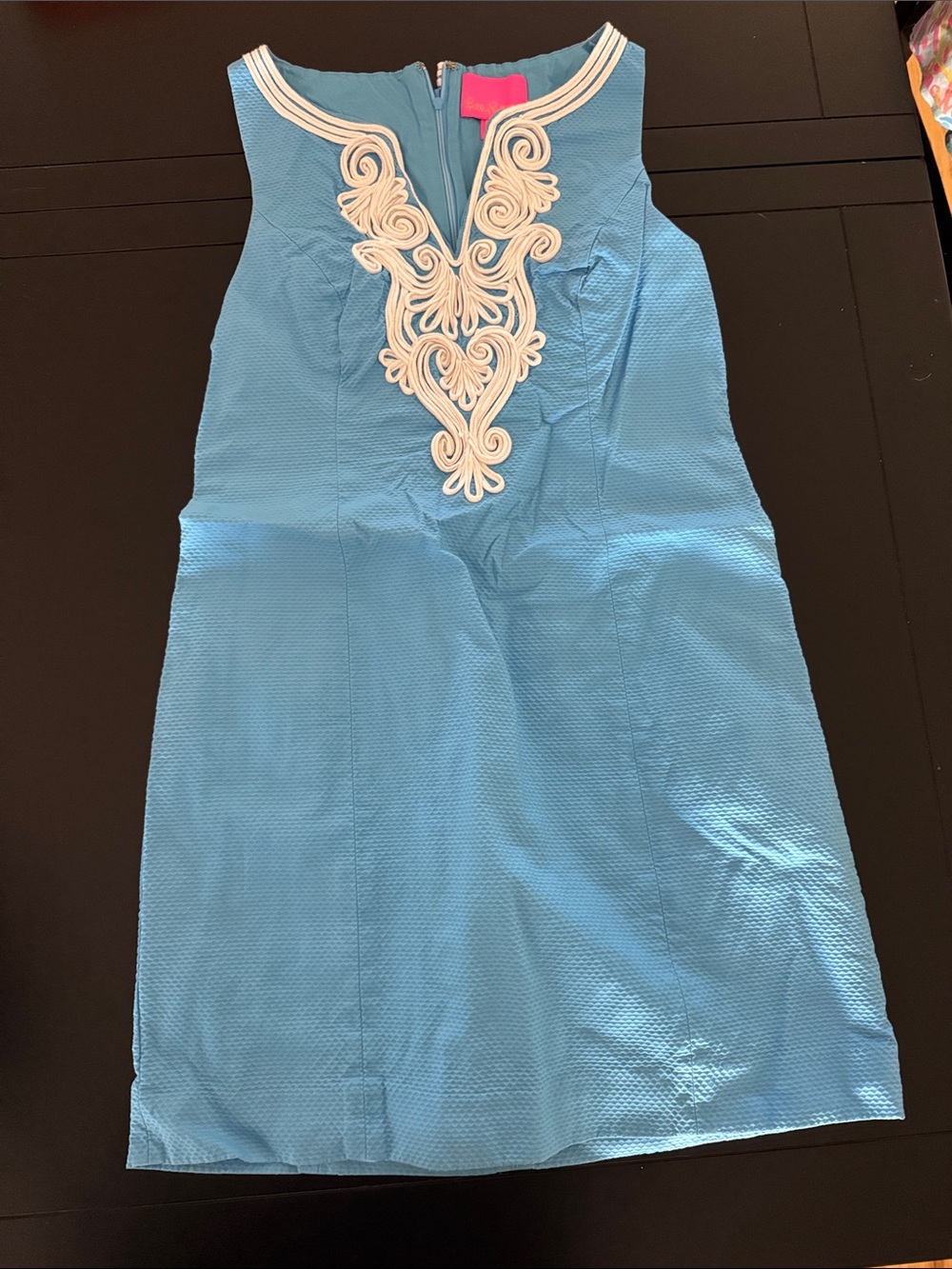 Lilly Pulitzer Turquoise Sleeveless Shift Dress with White Appliqué